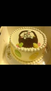 Round Easter cake with Easter basket and bunny design