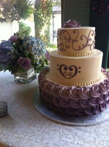 lilac ombre wedding cake with creme roses and lilac details